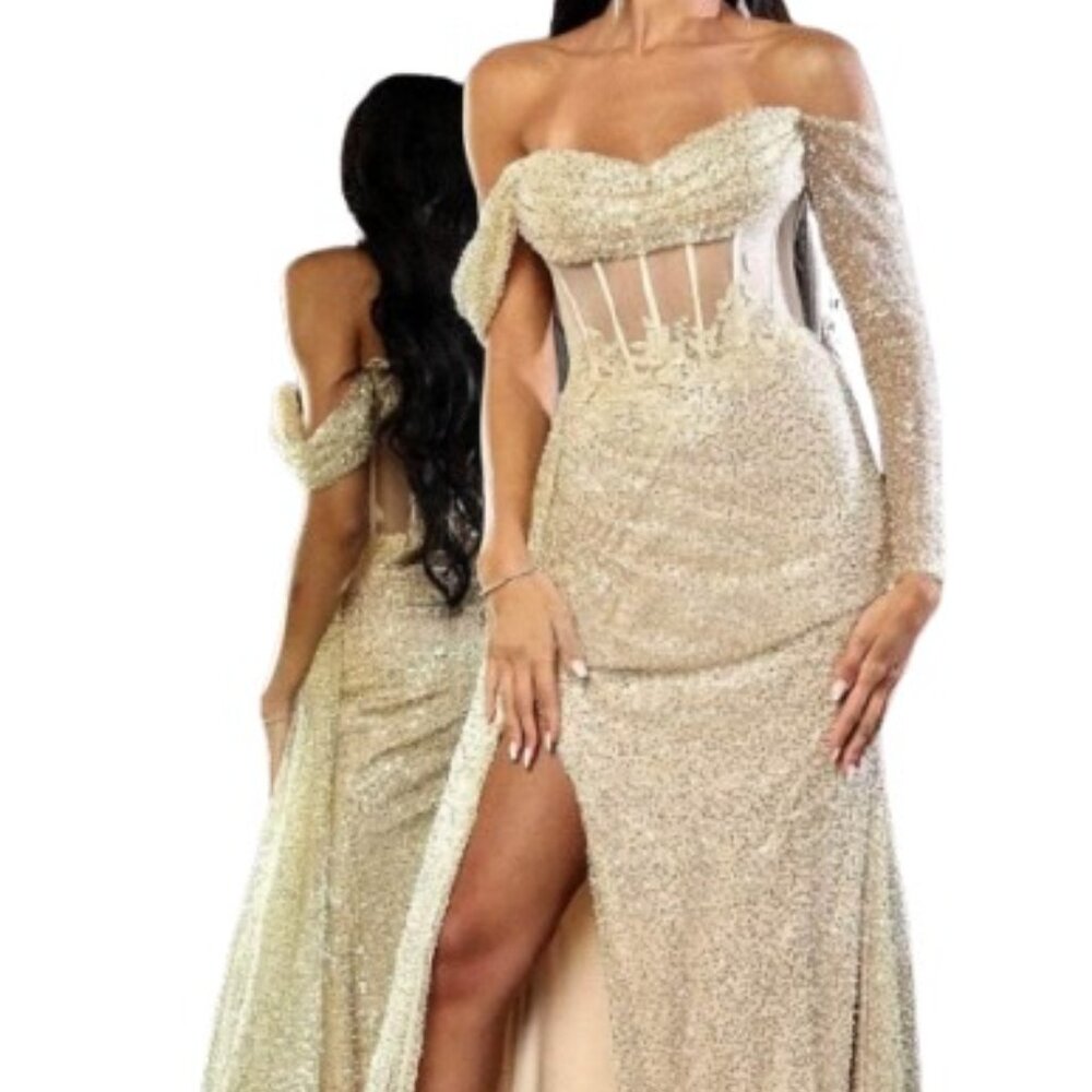 May Queen RQ8050 Prom Dress Gold Size 8